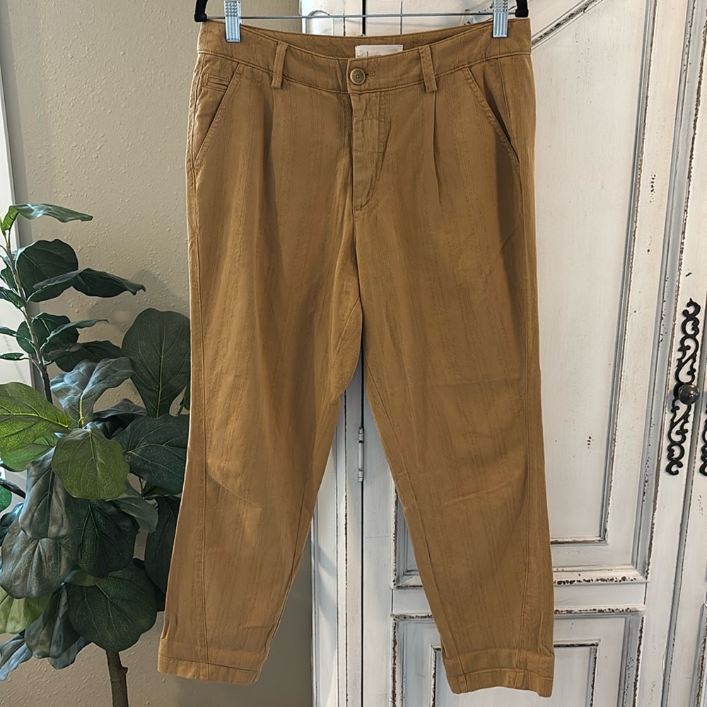 Anthropologie Size 27 High Rise Slim Ankle Pants Lyocell Cotton Yellow Tan